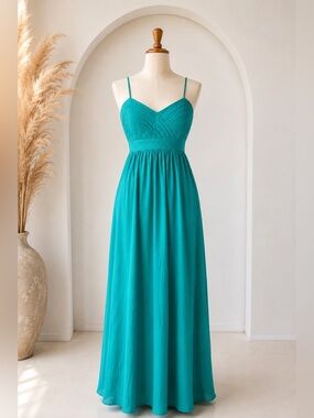 Belle Badgley Mischka Green Pleated Empire Waist Criss Cross Dress Size 6 NW